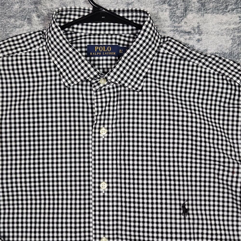 Ralph Lauren Shirt Mens XLT Black White Gingham Check Button Down Cotton Pony